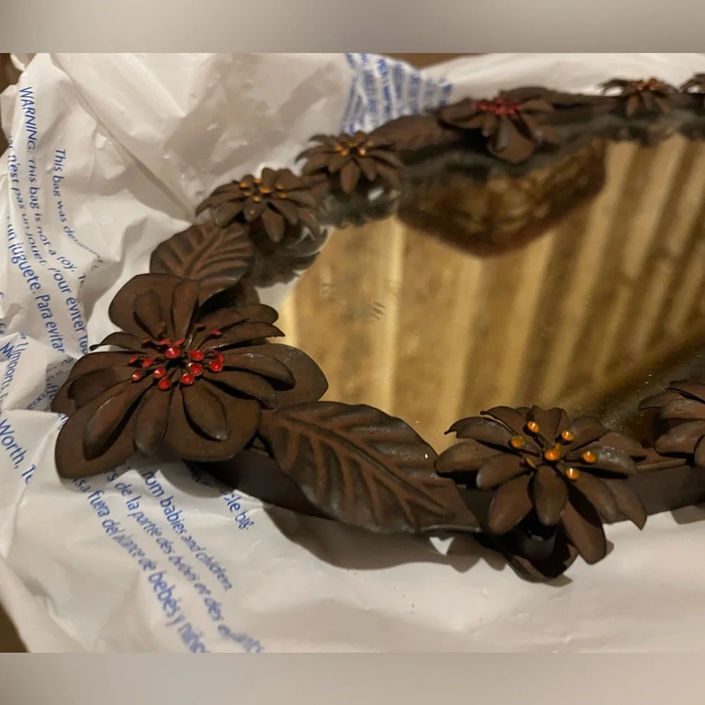 Pier 1 Rustic Bronze Metal Mirrored Tray with Jewel Accents - New